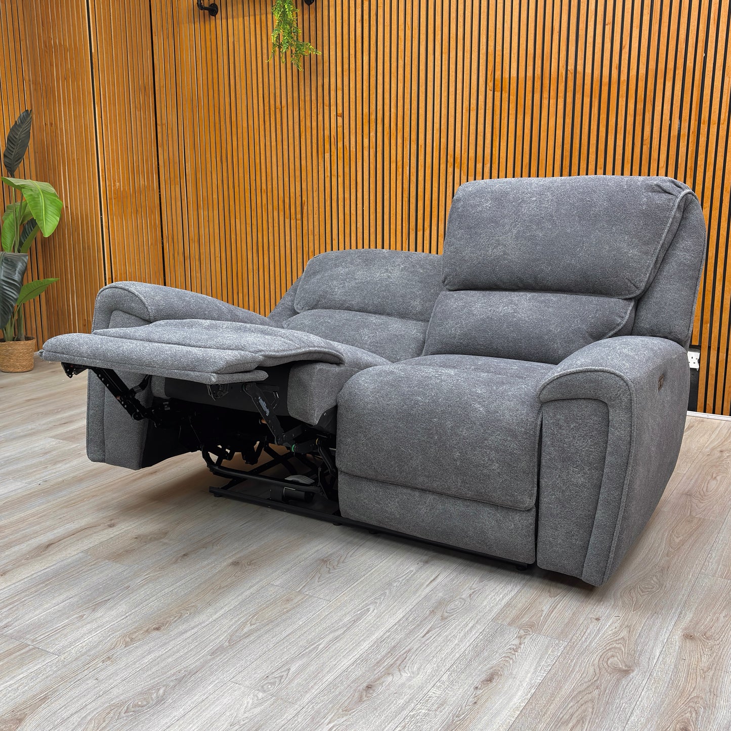 ‘Ricky’ Charcoal Grey Teddy Velvet 2 Seater Power Recliner Sofa