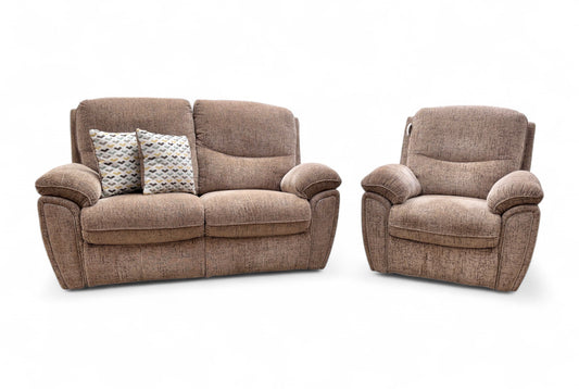 ‘Melody’ Oatmeal Fabric 2 Seater Manual Recliner Sofa + Recliner Armchair