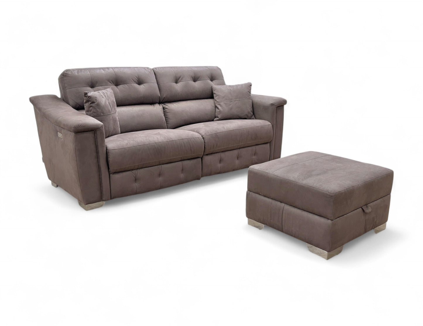 La-Z-Boy ‘New Hollywood’ Grey Mory Suede 3 Seater Power Recliner Sofa + Storage Footstool