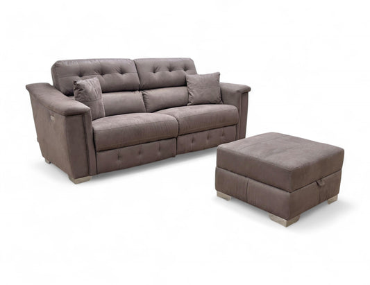 La-Z-Boy ‘New Hollywood’ Grey Mory Suede 3 Seater Power Recliner Sofa + Storage Footstool