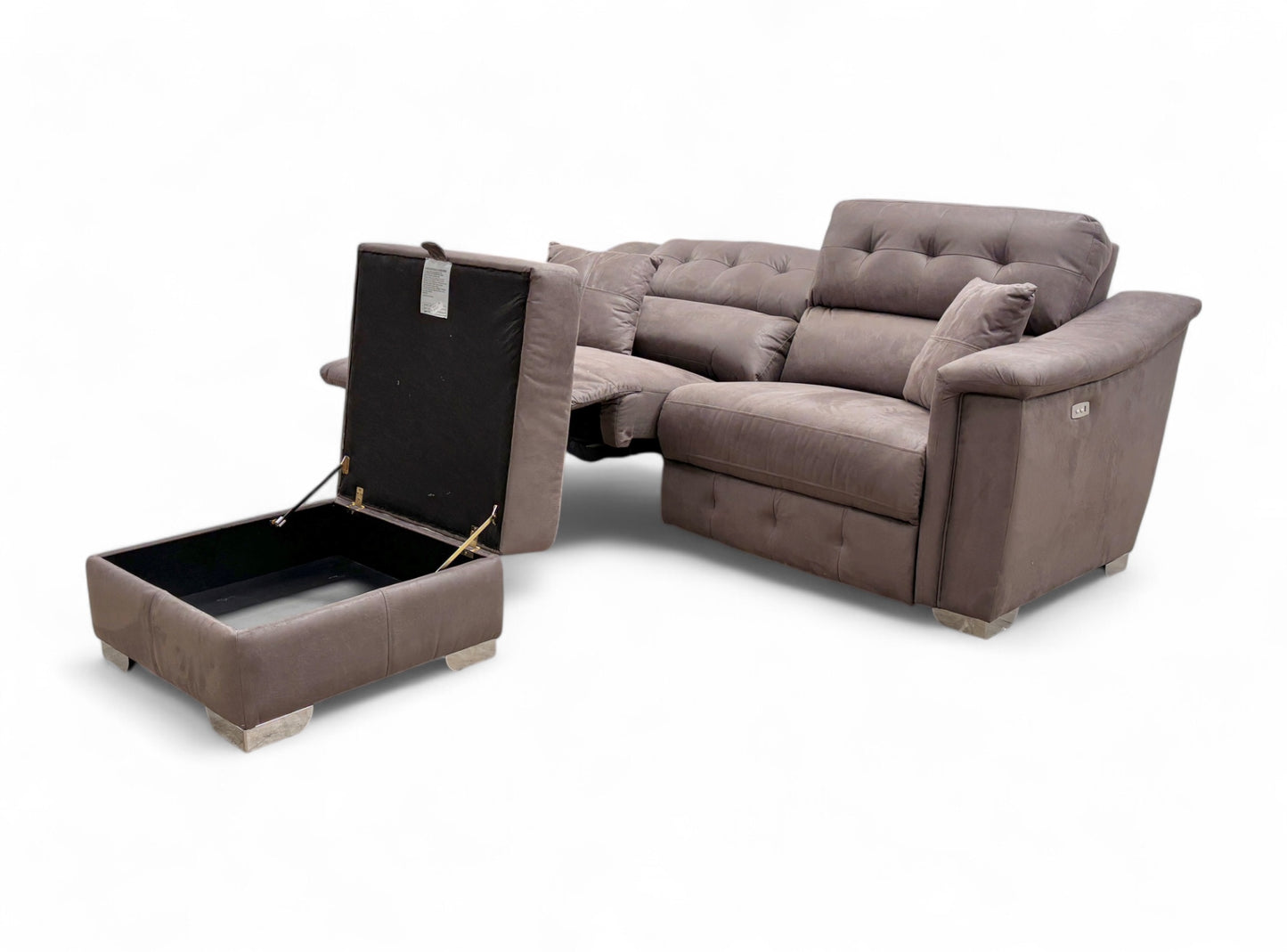 La-Z-Boy ‘New Hollywood’ Grey Mory Suede 3 Seater Power Recliner Sofa + Storage Footstool