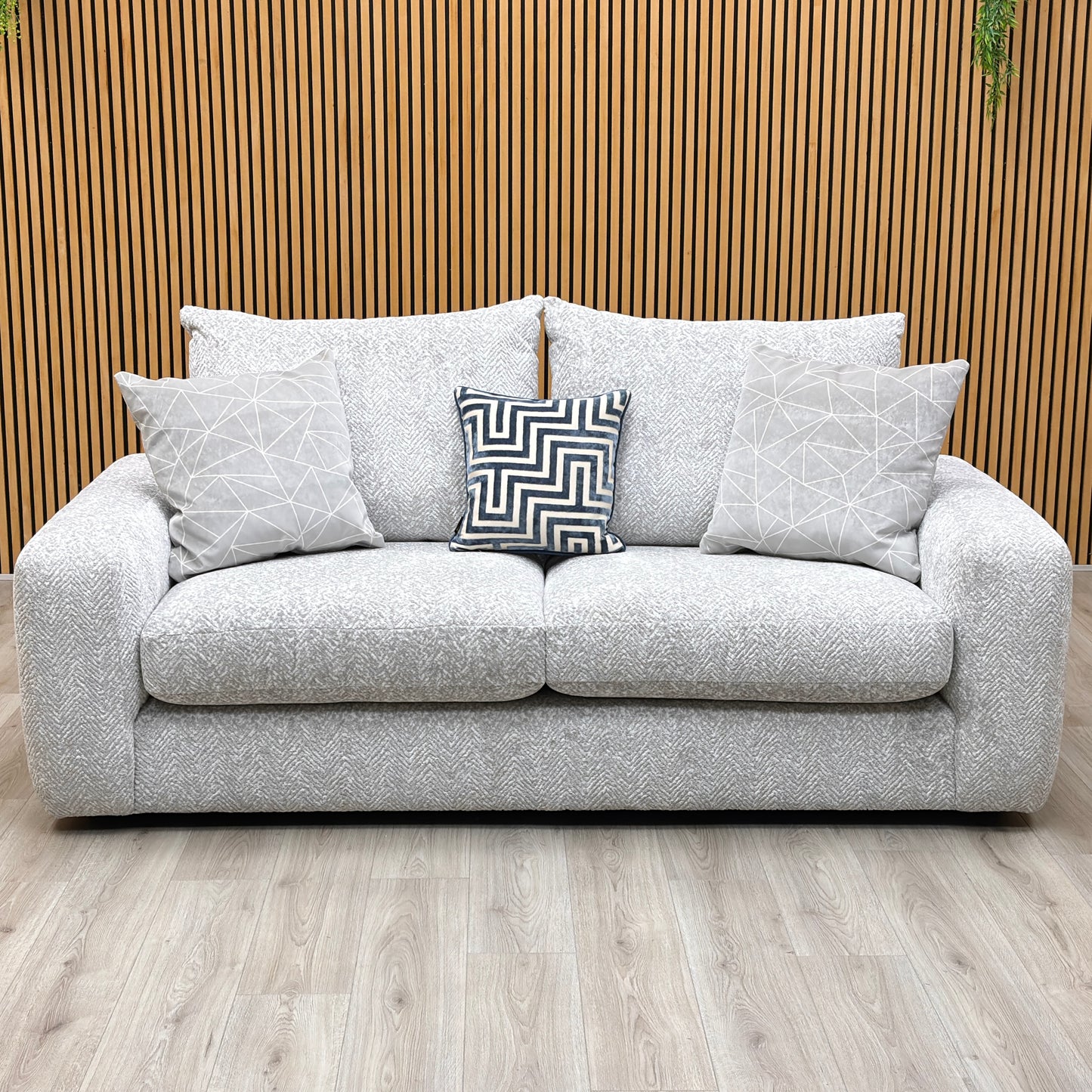 ‘Pandora’ Chevron Silver Fabric 3 Seater Sofa