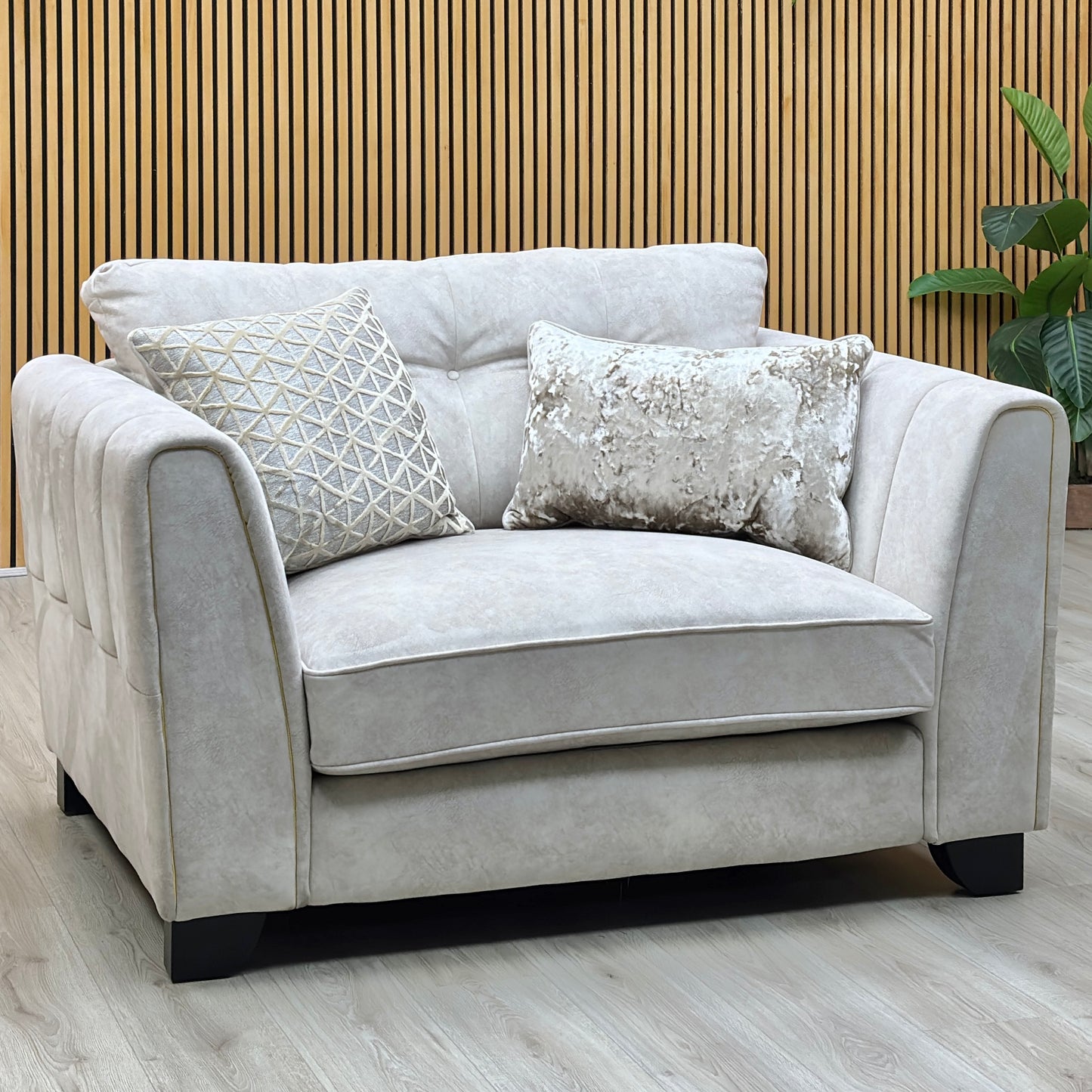 ‘Mariah’ Dapple Ivory-Tri Brass Insert Fabric Classic Back Snuggler Chair