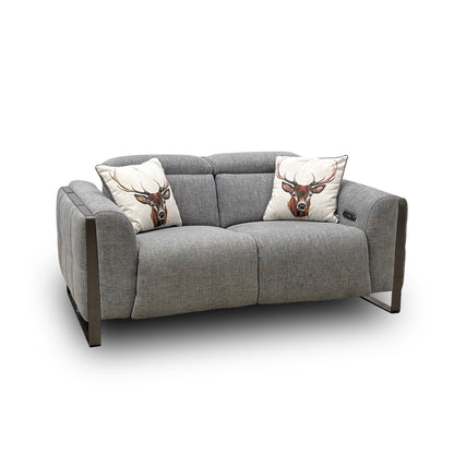 ‘Gisella’ Light Grey Woven Fabric 2 Seater Power Recliner Sofa with Power Headrests