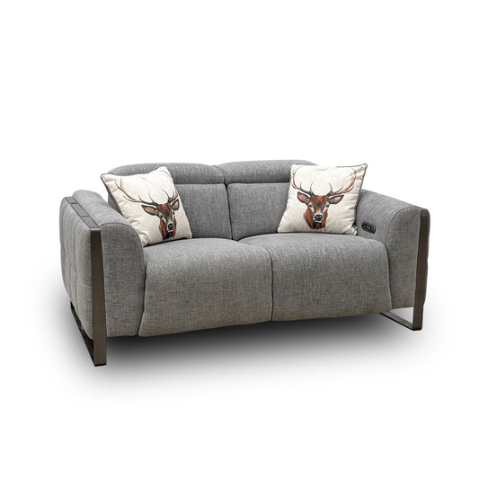 ‘Gisella’ Light Grey Woven Fabric 2 Seater Power Recliner Sofa with Power Headrests