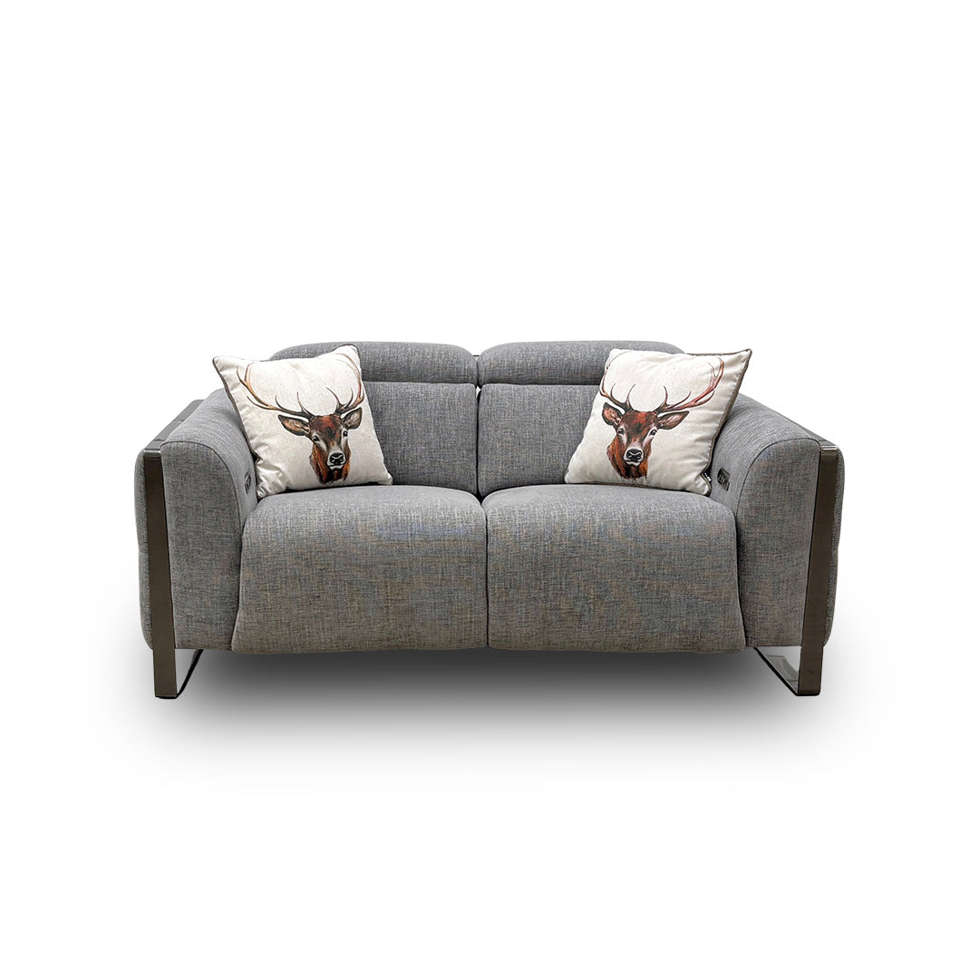 ‘Gisella’ Light Grey Woven Fabric 2 Seater Power Recliner Sofa with Power Headrests