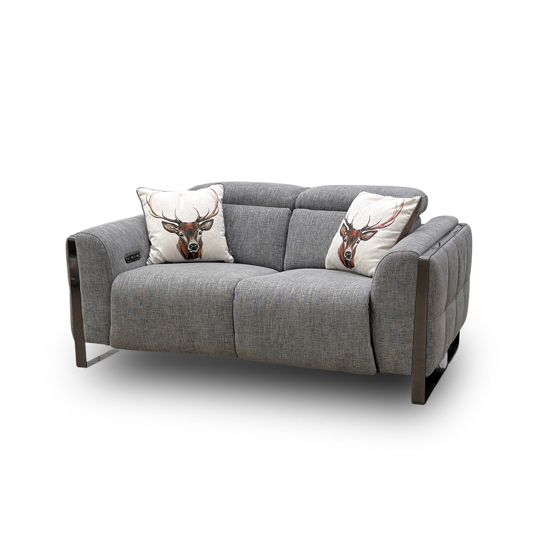 ‘Gisella’ Light Grey Woven Fabric 2 Seater Power Recliner Sofa with Power Headrests