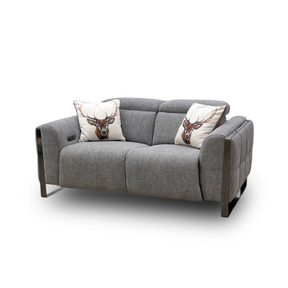 ‘Gisella’ Light Grey Woven Fabric 2 Seater Power Recliner Sofa with Power Headrests