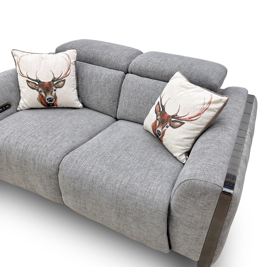 ‘Gisella’ Light Grey Woven Fabric 2 Seater Power Recliner Sofa with Power Headrests