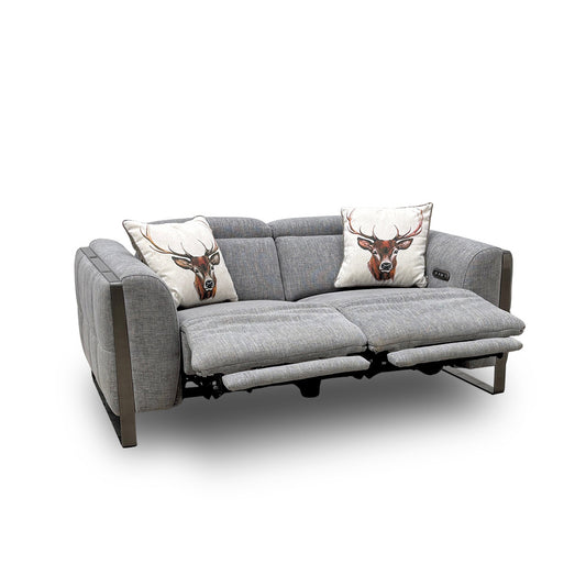 ‘Gisella’ Light Grey Woven Fabric 2 Seater Power Recliner Sofa with Power Headrests