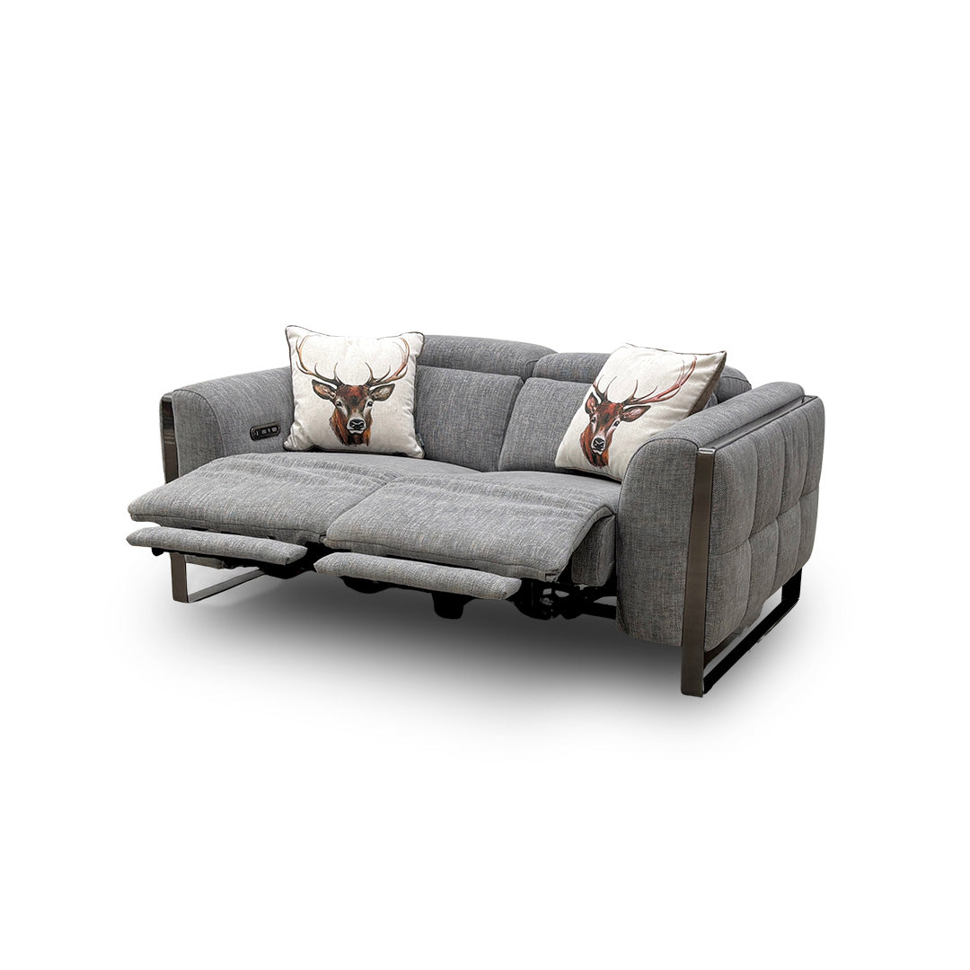 ‘Gisella’ Light Grey Woven Fabric 2 Seater Power Recliner Sofa with Power Headrests