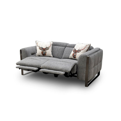 ‘Gisella’ Light Grey Woven Fabric 2 Seater Power Recliner Sofa with Power Headrests