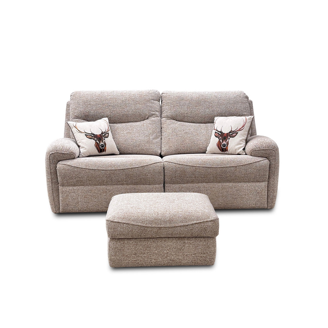 G Plan 'Amesbury' C030 Kampala Beige Tight Weave Fabric 3 Seater Power Recliner Sofa + Storage Footstool