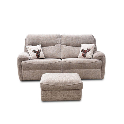 G Plan 'Amesbury' C030 Kampala Beige Tight Weave Fabric 3 Seater Power Recliner Sofa + Storage Footstool