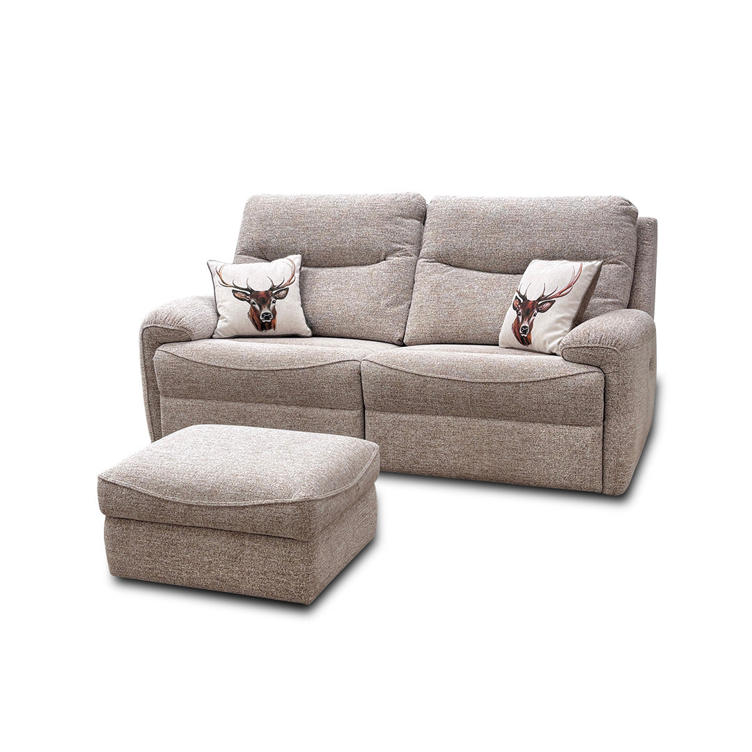 G Plan 'Amesbury' C030 Kampala Beige Tight Weave Fabric 3 Seater Power Recliner Sofa + Storage Footstool