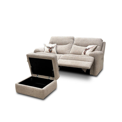 G Plan 'Amesbury' C030 Kampala Beige Tight Weave Fabric 3 Seater Power Recliner Sofa + Storage Footstool