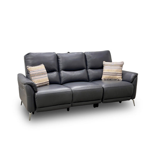 ‘Daytona’ Cat-60/18 Lavender Grey Leather 3 Seater Power Recliner Sofa with Drop Down Cup Holders