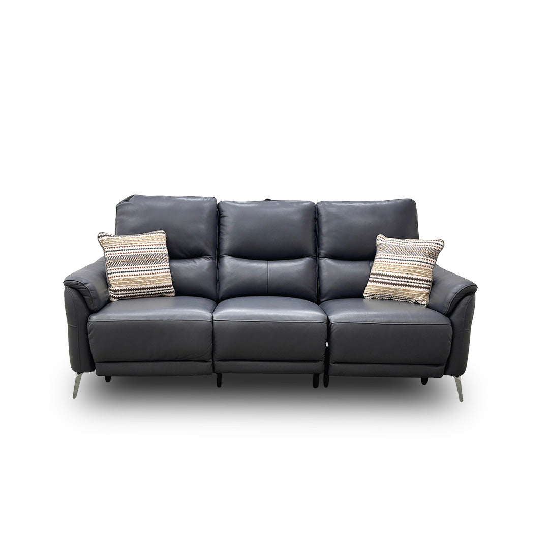 ‘Daytona’ Cat-60/18 Lavender Grey Leather 3 Seater Power Recliner Sofa with Drop Down Cup Holders