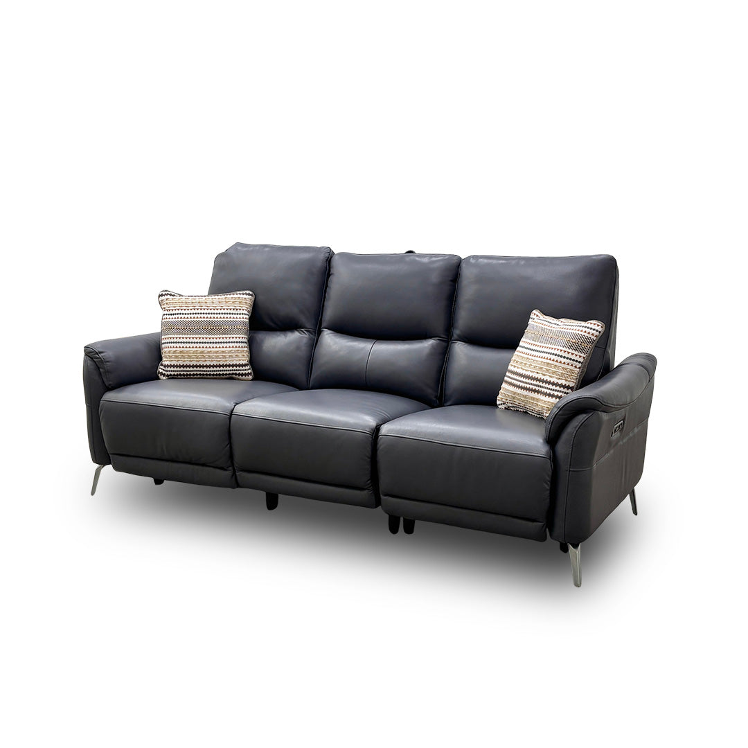 ‘Daytona’ Cat-60/18 Lavender Grey Leather 3 Seater Power Recliner Sofa with Drop Down Cup Holders
