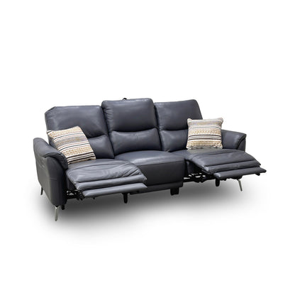 ‘Daytona’ Cat-60/18 Lavender Grey Leather 3 Seater Power Recliner Sofa with Drop Down Cup Holders
