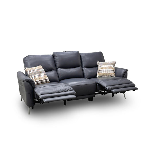 ‘Daytona’ Cat-60/18 Lavender Grey Leather 3 Seater Power Recliner Sofa with Drop Down Cup Holders