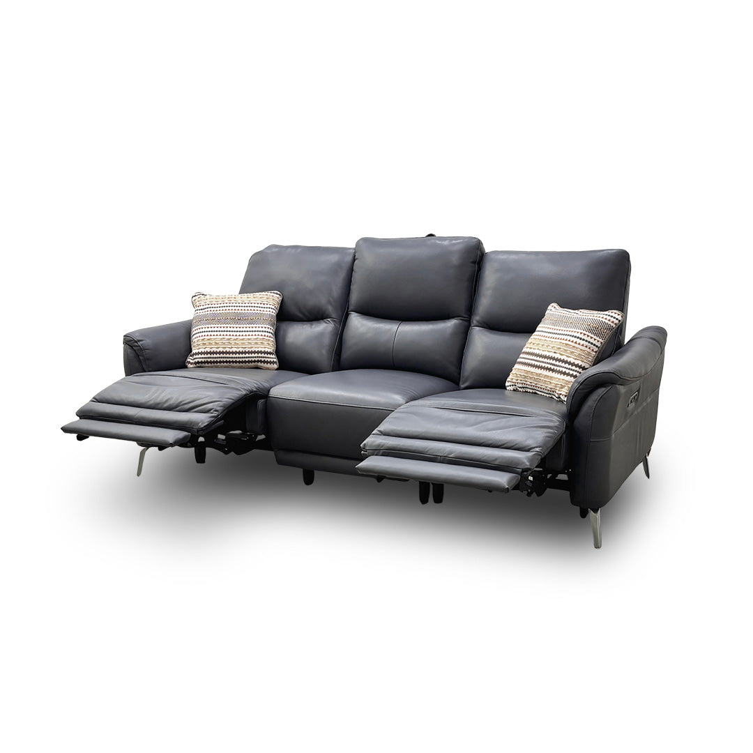 ‘Daytona’ Cat-60/18 Lavender Grey Leather 3 Seater Power Recliner Sofa with Drop Down Cup Holders