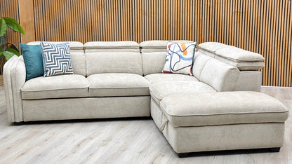 ‘Rodney’ Oatmeal Fabric Right Hand Facing Corner Sofa Bed with Storage
