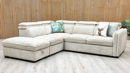 ‘Rodney’ Oatmeal Fabric Left Hand Facing Corner Sofa Bed with Storage