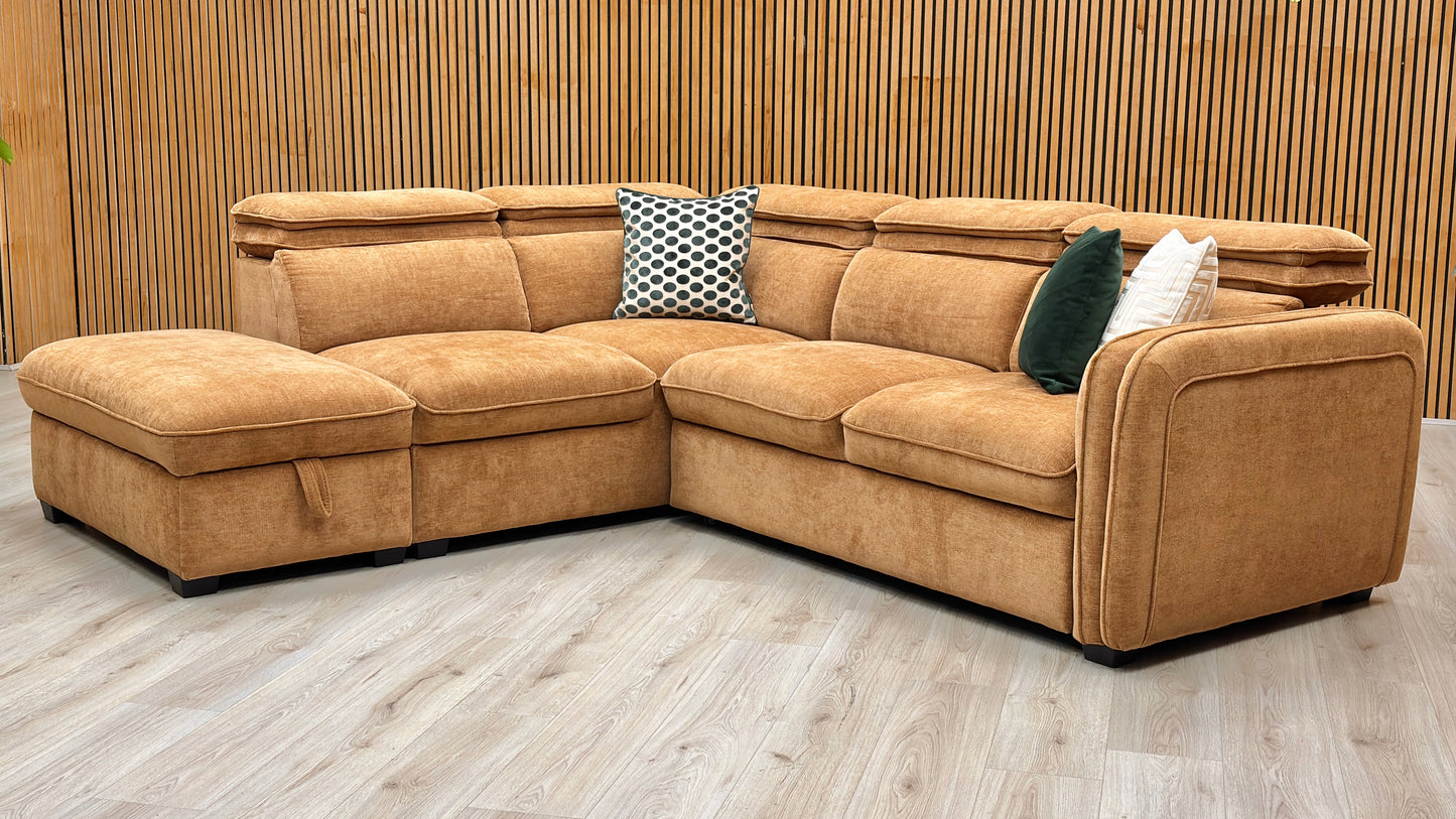 ‘Rodney’ Rust Brown Fabric Left Hand Facing Corner Sofa Bed with Storage