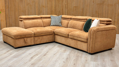 ‘Rodney’ Rust Brown Fabric Left Hand Facing Corner Sofa Bed with Storage
