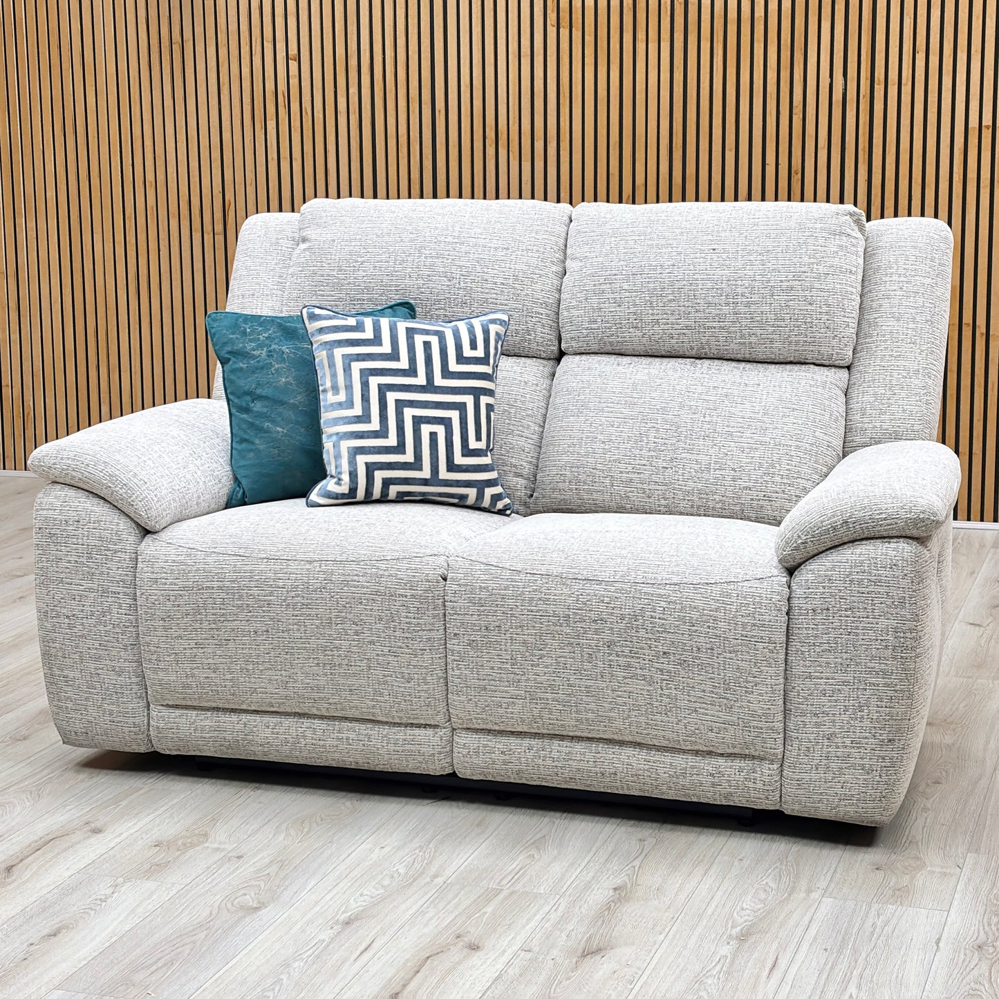 ‘Utah’ Stone Grey We-0102 Fabric 2 Seater Power Recliner Sofa with Power Headrests, Power Lumbar and Heated Seats