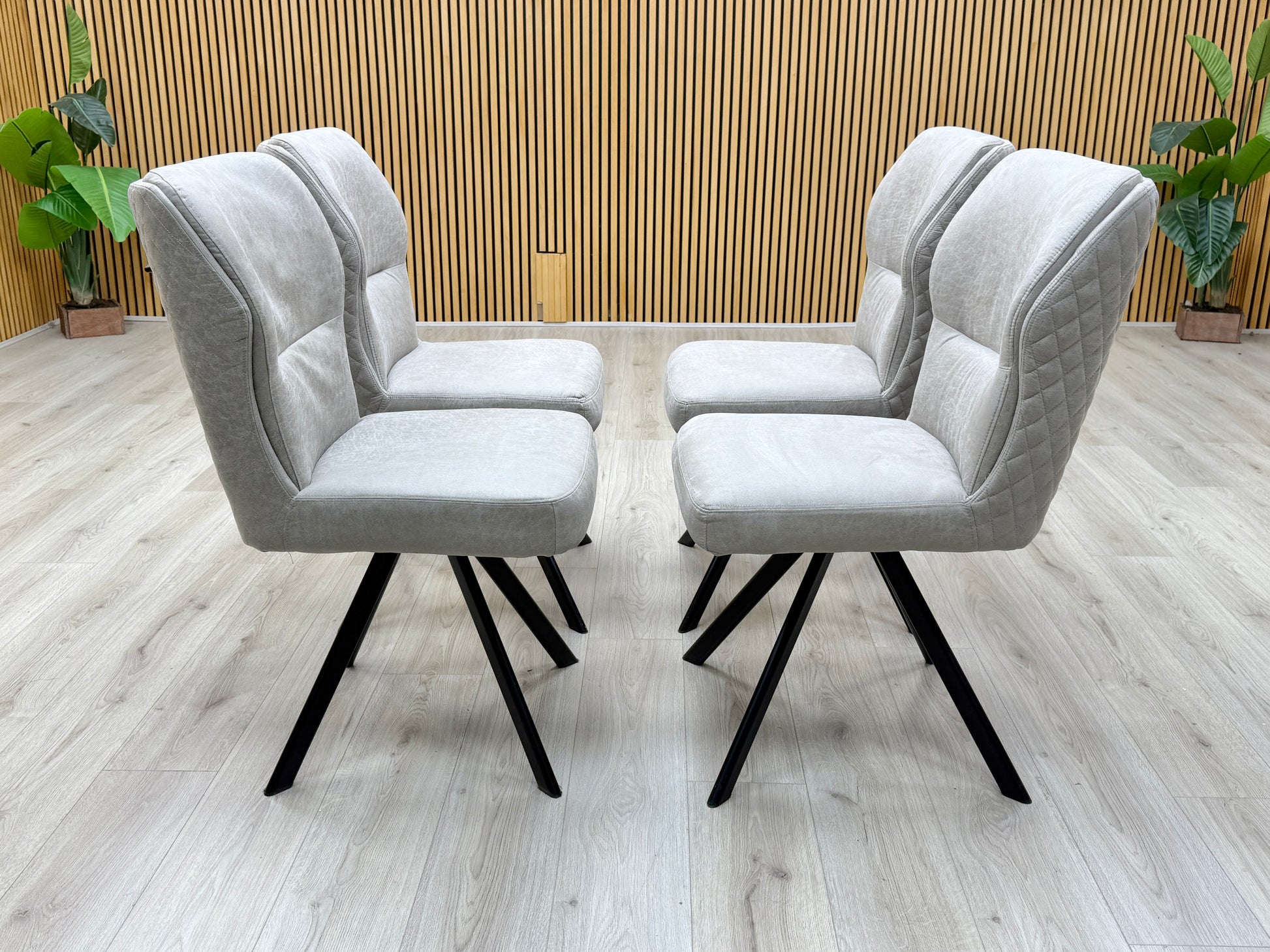 'Terra' Taupe Fabric Swivel Dining Chairs - Set of 4 Furniture Village