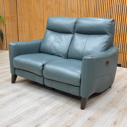 World of Leather Compact Collection ‘Petit’ Bv-301e Lake Green Leather 2 Seater Power Recliner Sofa