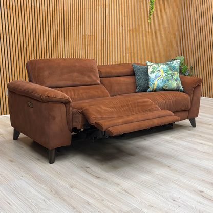 ‘Wade’ Sfa-Pey-R06 Caramel Velvet 3 Seater Power Recliner Sofa
