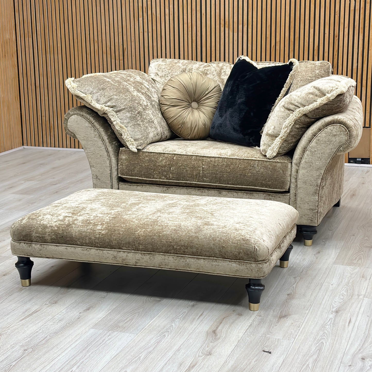 Duresta 'Princeton' Monarch Gold Eby_Stl Fabric Ruched Reading Chair + Rectangular Footstool