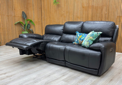 World of Leather ‘Link’ Nc-023c Black Leather 3 Seater Power Recliner Sofa with Power Headrests