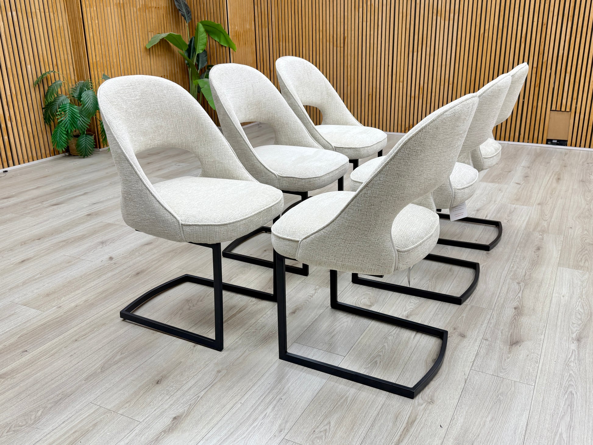 'Tiber' Alabaster Beige Fabric Set of 6 Cantilever Dining Chairs Furniture Village