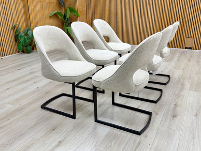 'Tiber' Alabaster Beige Fabric Set of 6 Cantilever Dining Chairs Furniture Village