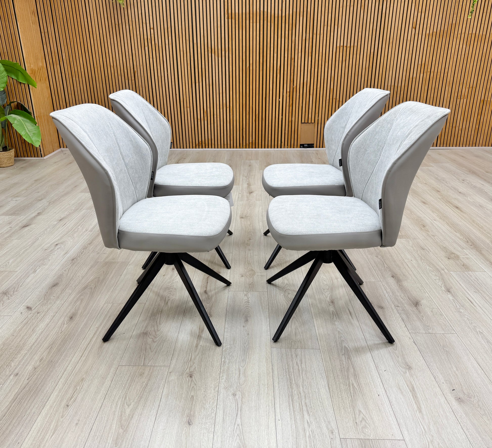 'Julio' G5 Stone Grey Fabric Set of 4 Swivel Dining Chairs Furniture Village