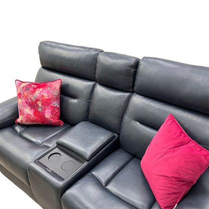 'Cinemax' La-4828 Natural Milled Navy Leather Media 2 Seater Power Recliner Sofa with Power Headrests