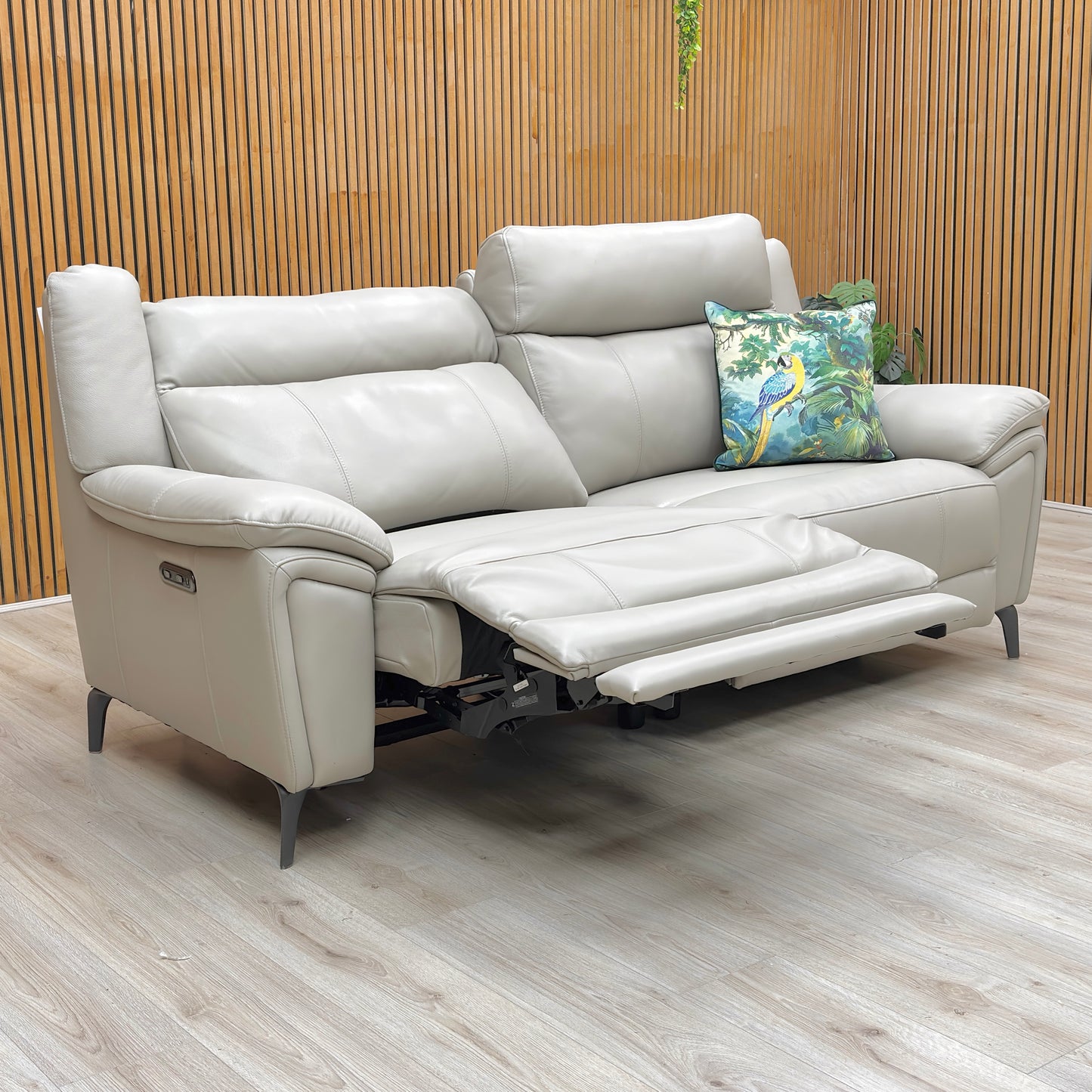 ‘Panache’ Lead Grey Cat-60:23 Leather 3 Seater Power Recliner Sofa