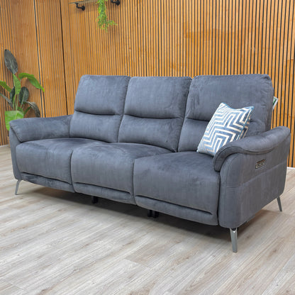 ‘Daytona’ Heritage Granite Velvet 3 Seater Power Recliner Sofa with Drinks Holder and Built-in Bluetooth Speaker