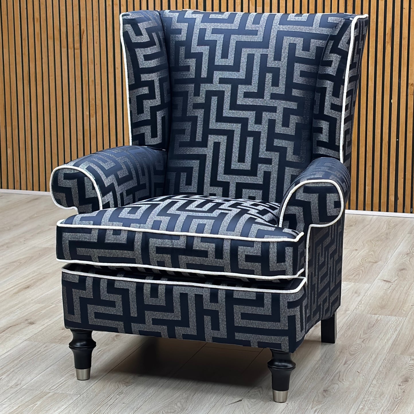 Duresta ‘Princeton’ Britannica Midnight Blue Cp Eby:Stl Patterned Fabric Wing Chair