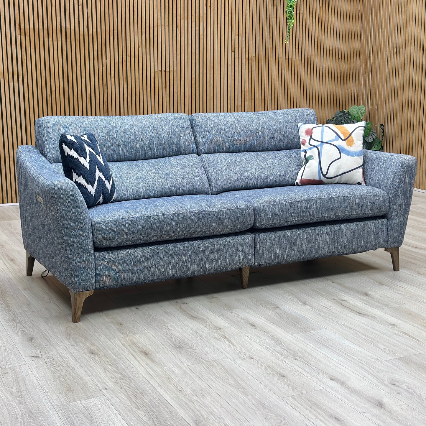 ‘Moderna’ Blr Marine Blue Sw Fabric 3 Seater Power Recliner Sofa with Telescopic Headrests