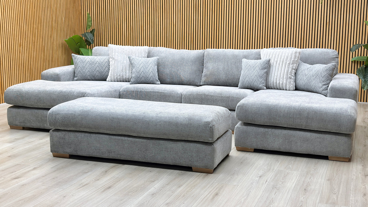 ‘Broadgate’ Grey Fabric Large U-shape Modular Sofa with Footstool