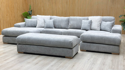 ‘Broadgate’ Grey Fabric Large U-shape Modular Sofa with Footstool