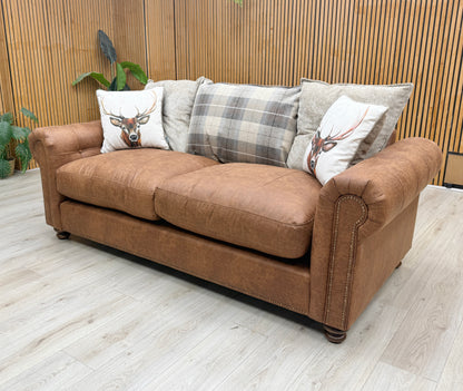 'Mossley' Brown Combination Augustus Suede Fabric Pillow Back 3 Seater Sofa DFS