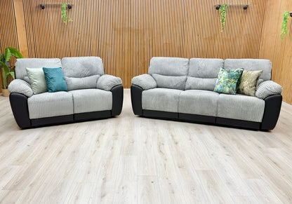 'Sienna' Black Fabric - Faux Leather High Back Manual Recliner 3 + 2 Seater Sofa Set Very.com