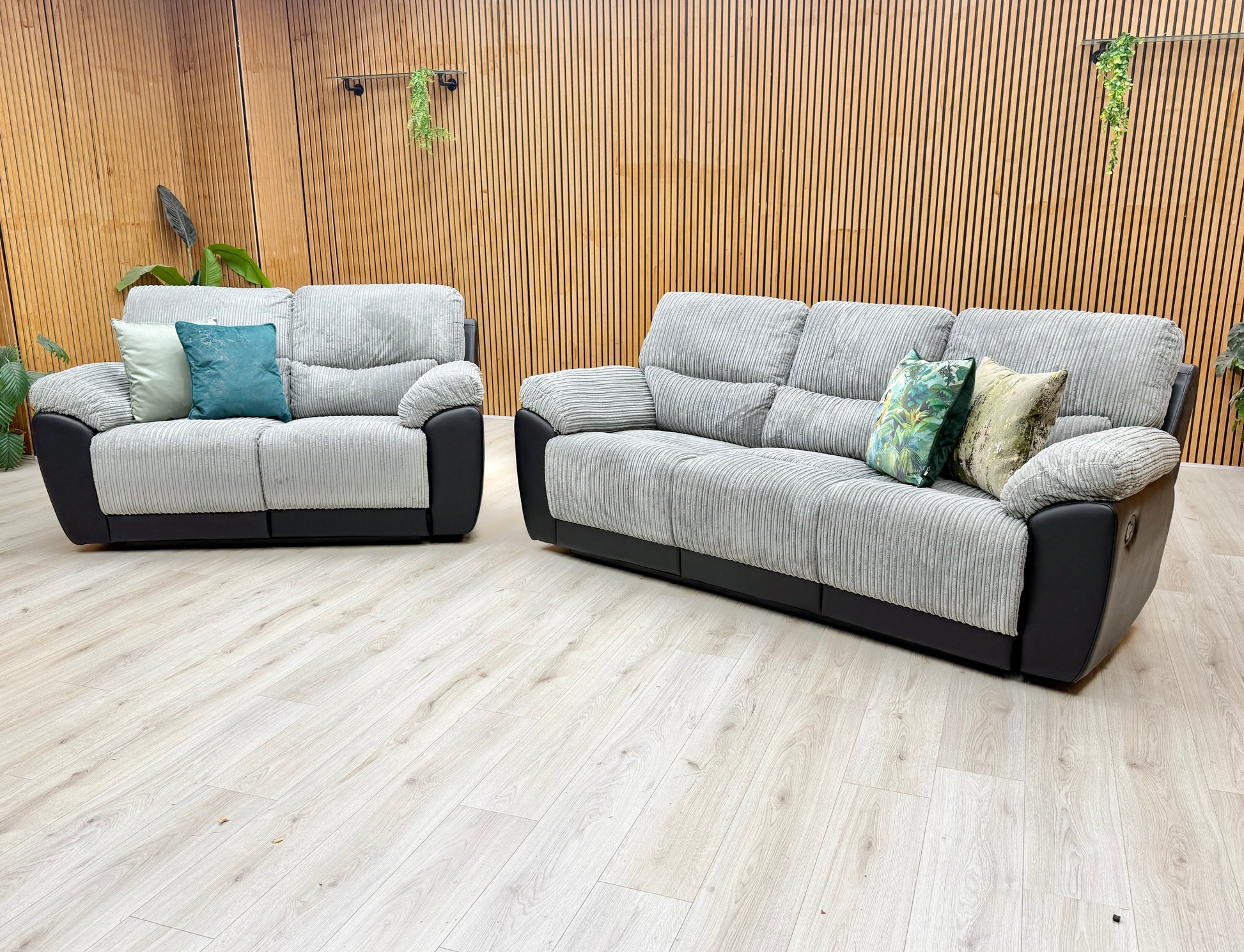 'Sienna' Black Fabric - Faux Leather High Back Manual Recliner 3 + 2 Seater Sofa Set Very.com