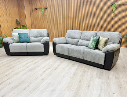 'Sienna' Black Fabric - Faux Leather High Back Manual Recliner 3 + 2 Seater Sofa Set Very.com